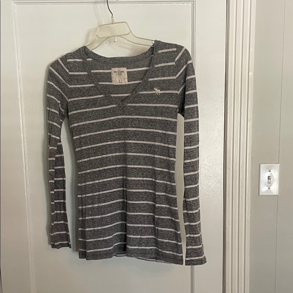 Abercrombie & Fitch Gray and White Striped Top